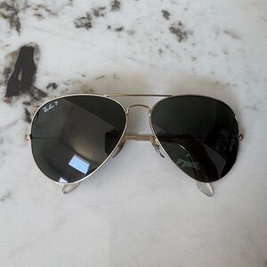 RAY-BAN Polarized Large Aviator Green Gold Metal 62mm 14 bridge